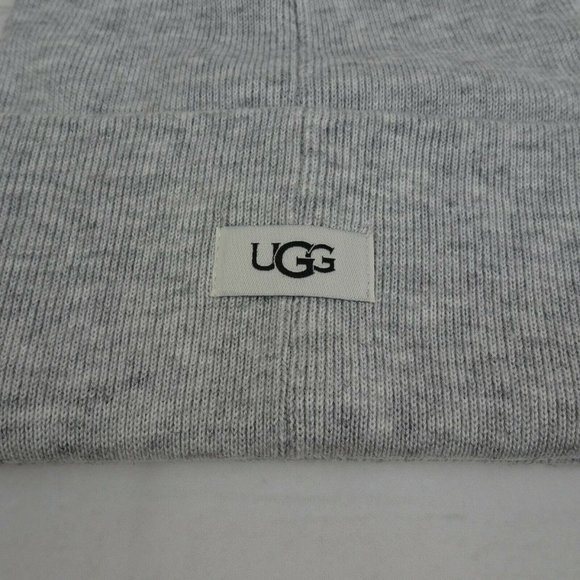 New UGG Solid Folded Cuff Beanie Women's Men's Unisex Wool-Blend Logo Gray OS - Picture 4 of 9